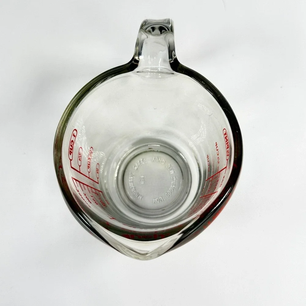 ANCHOR HOCKING Glass Measuring Cup 1 Cup 8 oz Red Lettering Clear With Handle